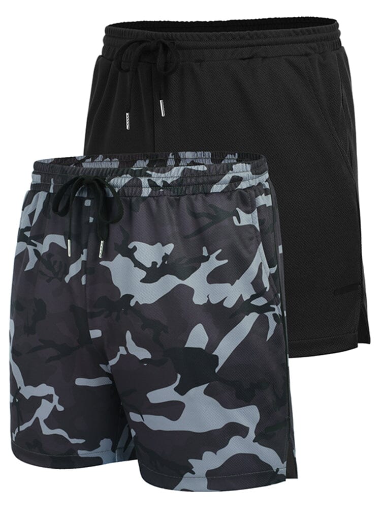2-Piece Mesh Lightweight Workout Shorts (US Only) Shorts coofandy Camo/Black S 