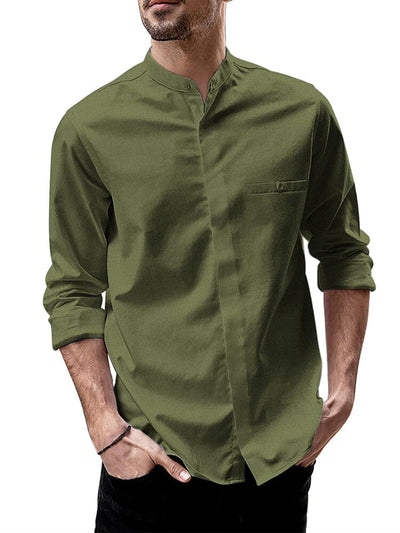 Breathable Button Up Linen Shirt (US Only) Shirts coofandy Army Green S 