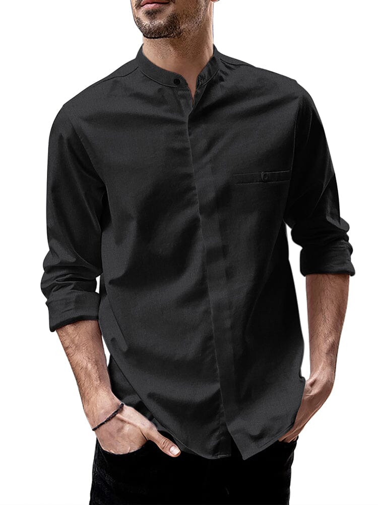 Breathable Button Up Linen Shirt (US Only) Shirts coofandy Black S 