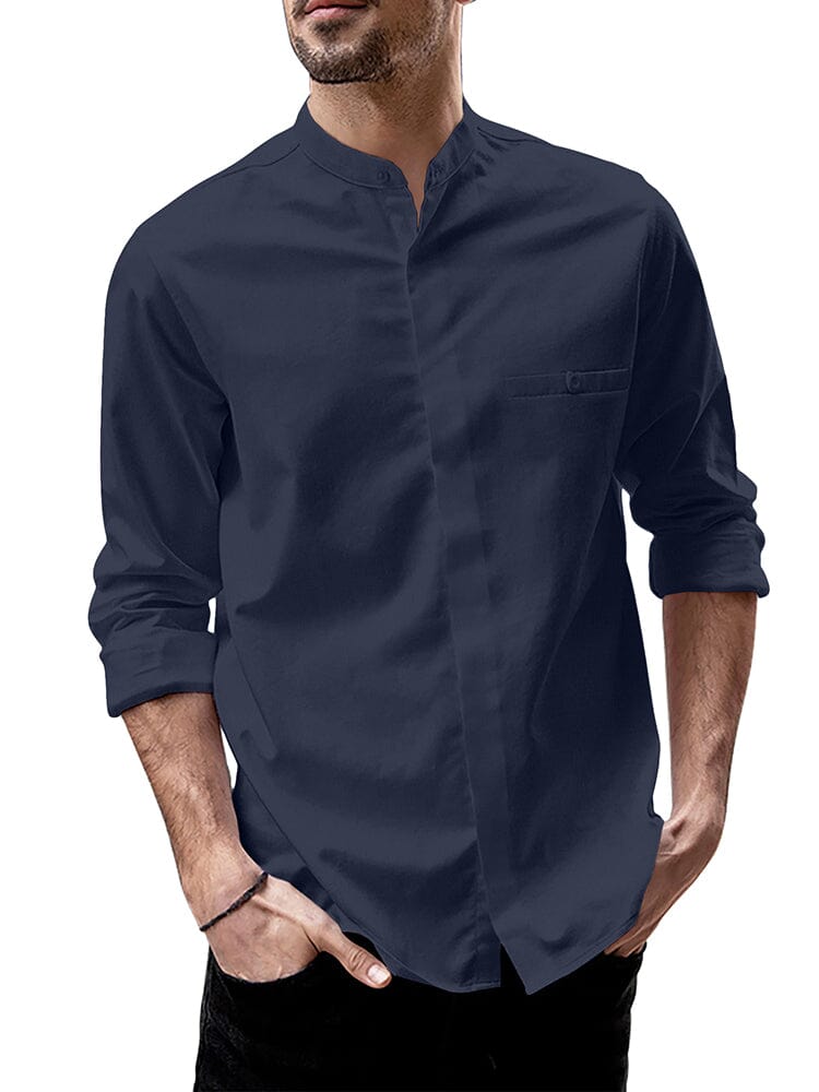 Breathable Button Up Linen Shirt (US Only) Shirts coofandy Dark Blue S 