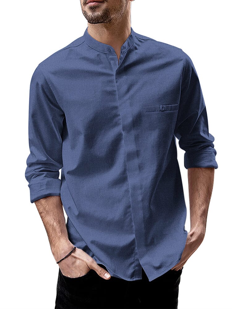 Breathable Button Up Linen Shirt (US Only) Shirts coofandy Navy Blue S 
