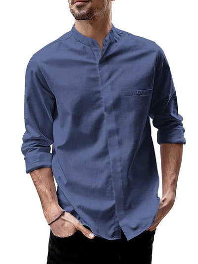 Breathable Button Up Linen Shirt (US Only) Shirts coofandy Navy Blue S 
