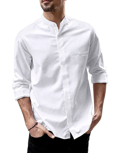 Breathable Button Up Linen Shirt (US Only) Shirts coofandy White S 