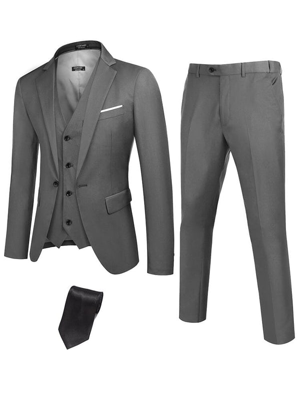 Classic 3-Piece Suit Set with Tie (US Only) Suit Set coofandy Dark Grey S