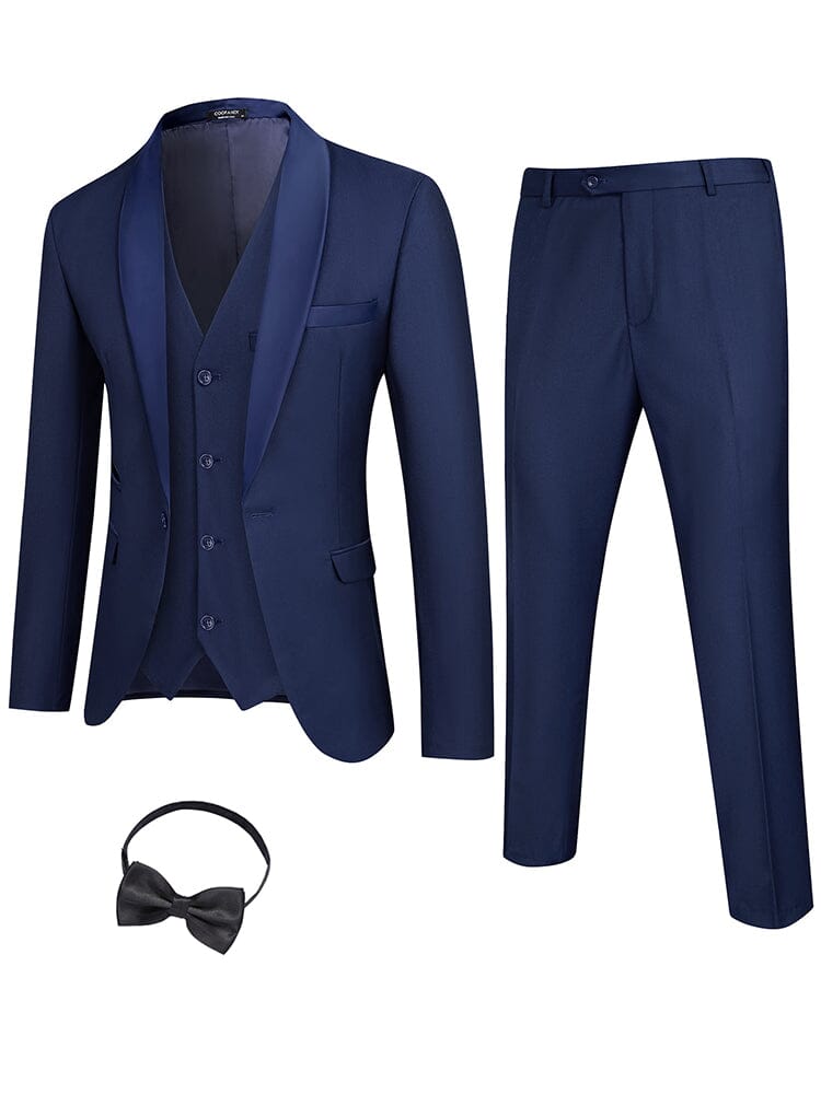 4 Pieces Suit Shawl Lapel Tuxedo Slim Fit Set (US Only) Suit Set COOFANDY Store Navy Blue M 