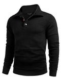 Casual Quarter Collar Waffle Sweatshirt (US Only) Hoodies coofandy Black S