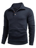 Casual Quarter Collar Waffle Sweatshirt (US Only) Hoodies coofandy Navy Blue S