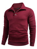 Casual Quarter Collar Waffle Sweatshirt (US Only) Hoodies coofandy Wine Red S