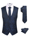 Paisley Vest Tux Set (US Only) Vest coofandy Navy Blue S