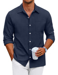 Classic Solid Long Sleeve Button Shirt with Chest Pocket (US Only) Shirts coofandy Navy Blue S