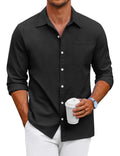Classic Solid Long Sleeve Button Shirt with Chest Pocket (US Only) Shirts coofandy Black S