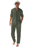 2-Piece Linen Long Sleeve Shirt Sets (US Only) Sets coofandy Army Green S