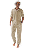 2-Piece Linen Long Sleeve Shirt Sets (US Only) Sets coofandy Light Khaki S
