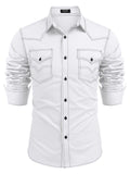 Western Cowboy Style Cotton Shirt (US Only) Shirts coofandy White S