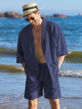 Casual Cotton Linen Kimono Sets (US Only) Sets coofandy Navy Blue S