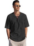 Casual Breathable Lace Up Shirt (US Only) Shirts coofandy Black S