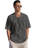 Casual Breathable Lace Up Shirt (US Only) Shirts coofandy Dark Grey S