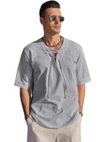 Casual Breathable Lace Up Shirt (US Only) Shirts coofandy Grey S