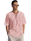 Casual Breathable Lace Up Shirt (US Only) Shirts coofandy Pink S