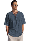 Casual Breathable Lace Up Shirt (US Only) Shirts coofandy Navy Blue S