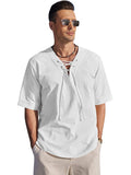 Casual Breathable Lace Up Shirt (US Only) Shirts coofandy White S