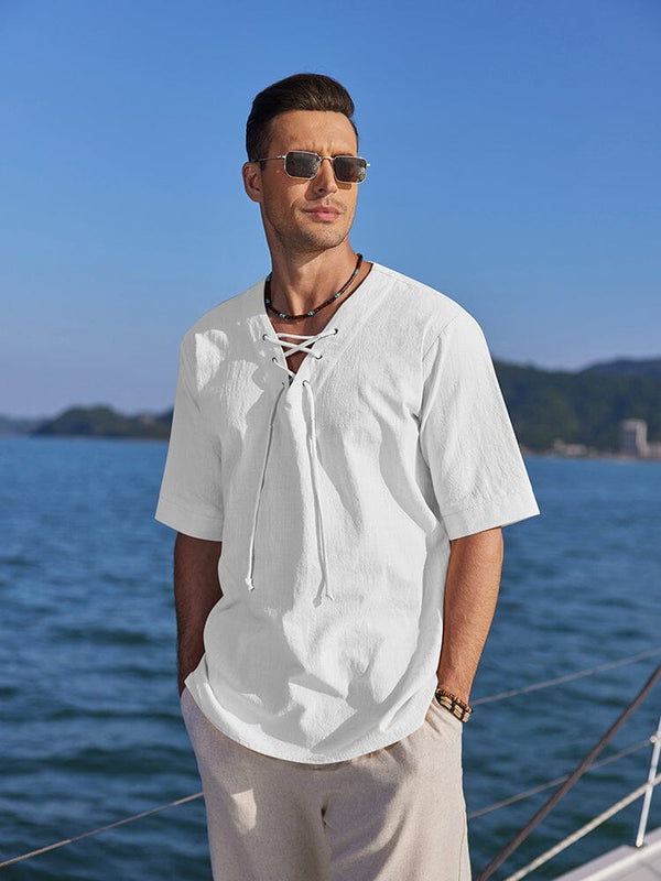Casual Breathable Lace Up Shirt (US Only) Shirts coofandy