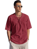 Casual Breathable Lace Up Shirt (US Only) Shirts coofandy Wine Red S