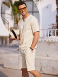 Casual Cotton Linen Lace Up Shirt Set (US Only) Sets coofandy