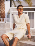 Casual Cotton Linen Lace Up Shirt Set (US Only) Sets coofandy