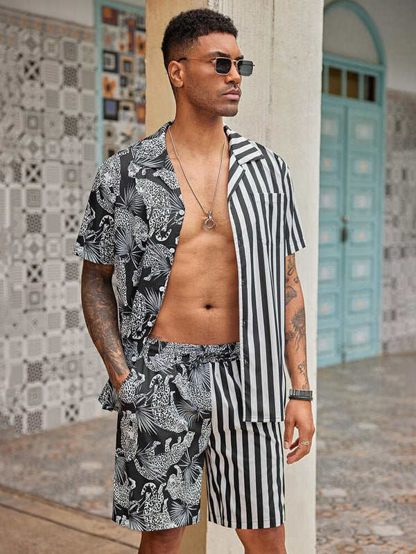 Hawaiian Splicing Beach Shirt Set (US Only) Beach Sets coofandy