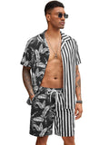 Hawaiian Splicing Beach Shirt Set (US Only) Beach Sets coofandy Black S