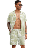 Hawaiian Splicing Beach Shirt Set (US Only) Beach Sets coofandy Light Green S