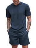 Loose Fit Hooded Sweatsuit Set (US Only) Sports Set coofandy Navy Blue S