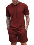 Loose Fit Hooded Sweatsuit Set (US Only) Sports Set coofandy Wine Red S