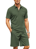 Cozy Waffle Polo Tracksuit Sets (US Only) Sports Set coofandy Army Green S
