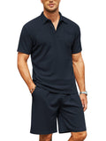 Cozy Waffle Polo Tracksuit Sets (US Only) Sports Set coofandy Navy Blue S
