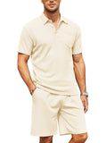 Cozy Waffle Polo Tracksuit Sets (US Only) Sports Set coofandy Beige S