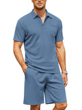 Cozy Waffle Polo Tracksuit Sets (US Only) Sports Set coofandy Blue S