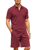 Cozy Waffle Polo Tracksuit Sets (US Only) Sports Set coofandy Wine Red S