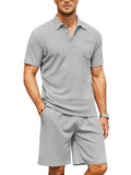 Cozy Waffle Polo Tracksuit Sets (US Only) Sports Set coofandy Light Grey S