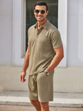 Cozy Waffle Polo Tracksuit Sets (US Only) Sports Set coofandy
