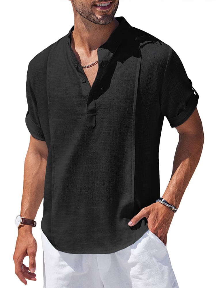 Soft Linen Blend Henley Shirt (US Only) Shirts coofandy Black S 