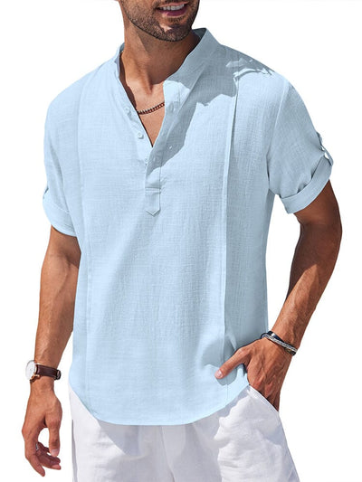 Soft Linen Blend Henley Shirt (US Only) Shirts coofandy Clear Blue S 