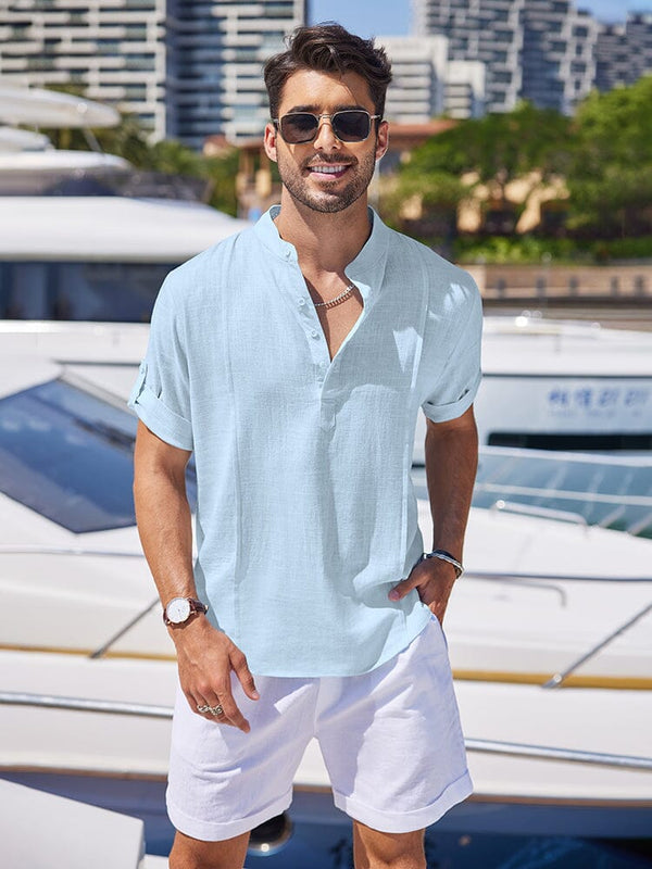 Soft Linen Blend Henley Shirt (US Only) Shirts coofandy