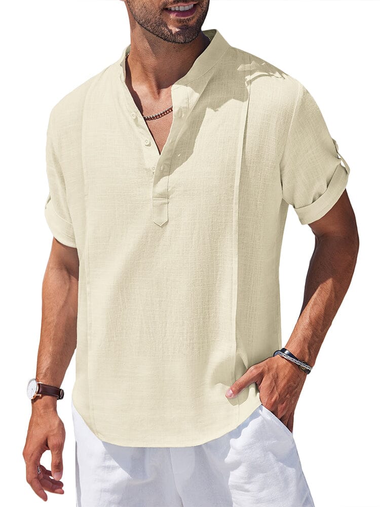 Soft Linen Blend Henley Shirt (US Only) Shirts coofandy Beige S 