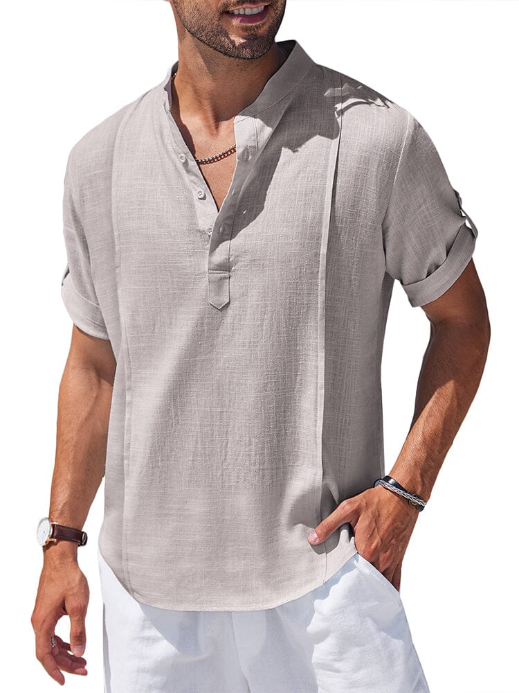 Soft Linen Blend Henley Shirt (US Only) Shirts coofandy Light Grey S 