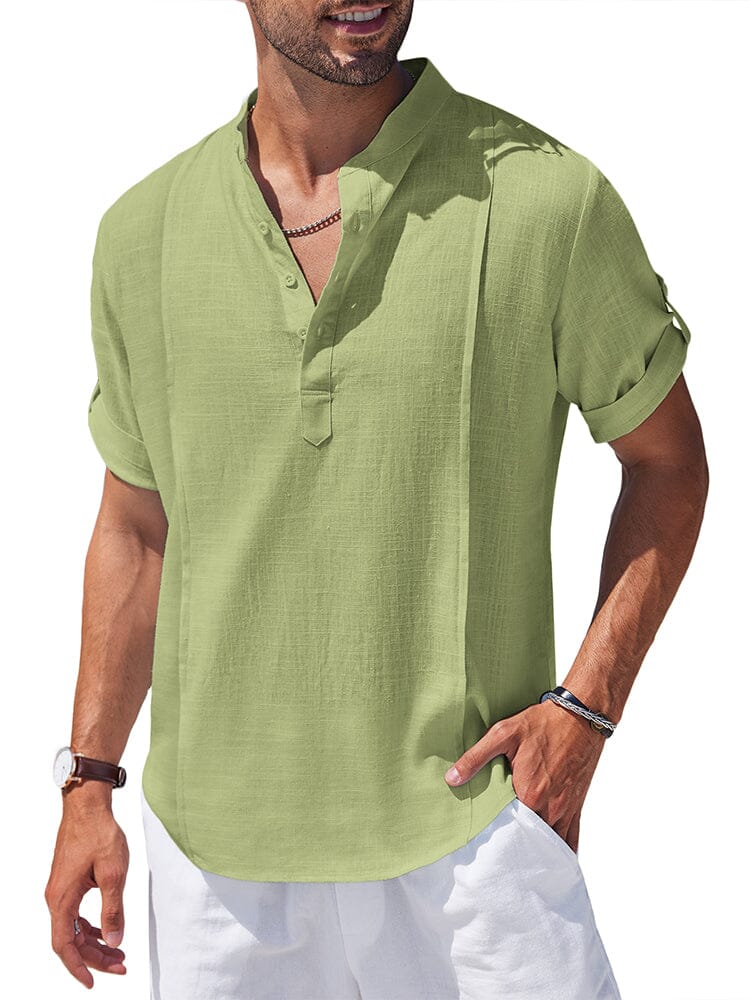 Soft Linen Blend Henley Shirt (US Only) Shirts coofandy Light Green S 