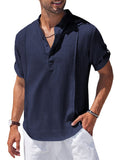 Soft Linen Blend Henley Shirt (US Only) Shirts coofandy Navy Blue S
