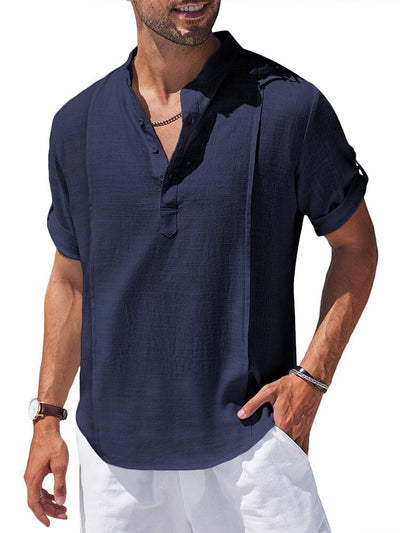 Soft Linen Blend Henley Shirt (US Only) Shirts coofandy Navy Blue S 