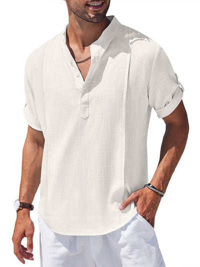 Soft Linen Blend Henley Shirt (US Only) Shirts coofandy White S 